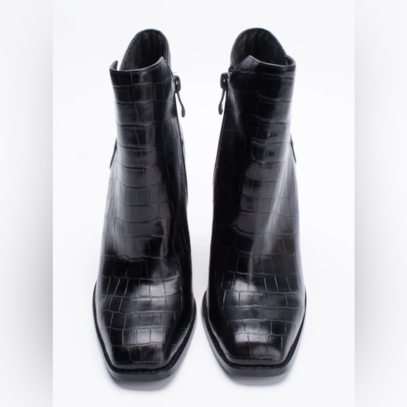 CAFENOIR Vegan Patent Leather Ankle High Heel Boots Crocodile Pattern US7 EU37 - Picture 2 of 6